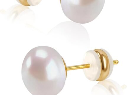 Freshwater Cultured Pearl Stud Earrings, 18K Gold Plated Sterling Silver