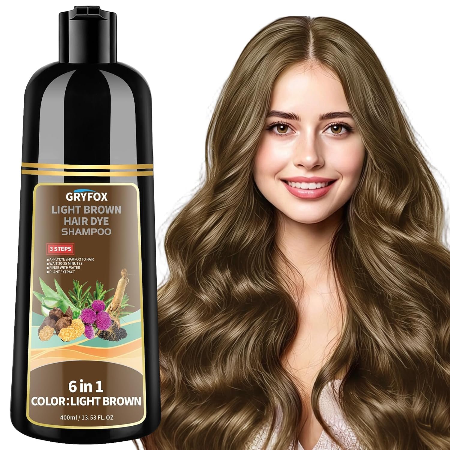 GRYFOX Light Brown Hair Dye Shampoo for Gray Coverage, 6 in 1 Color Shampoo GRYFOX Light Brown Hair Dye Shampoo for Gray Coverage, 6 in 1 Color Shampoo
