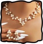 Gangel Pearl Necklace and Earring Set Faux Pearl Necklaces Choker Bridal Jewelry Sets for Wedding Gold