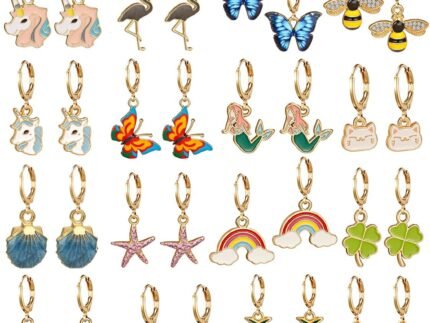 Girls Hypoallergenic Huggie Hoop Earrings with Charm Cute Small Dangle Hoop Earrings Set (10-20 Pairs)