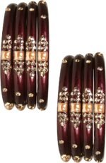 Glass with Zircon Gemstone & Beads Studded worked Glossy Finished Kada Set For Women and Girls | Set of 8