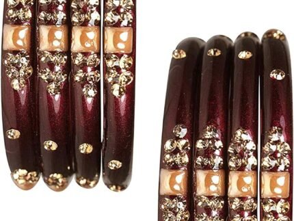 Glass with Zircon Gemstone & Beads Studded worked Glossy Finished Kada Set For Women and Girls | Set of 8