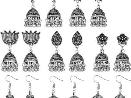Glenmal 8 Pairs Jhumka Indian Earrings, Women Metal Dangle Earring