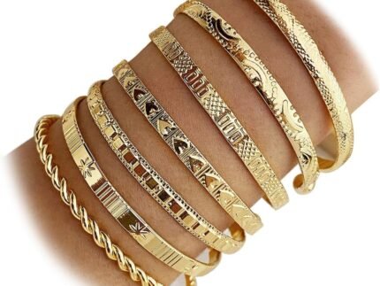Gold Bangle Bracelets for Women, 14k Gold Plated Multi Layer Cuff Bangles Set, Stackable Boho Non Tarnish Elegance Smooth Bangle Jewelry Gifts for Her