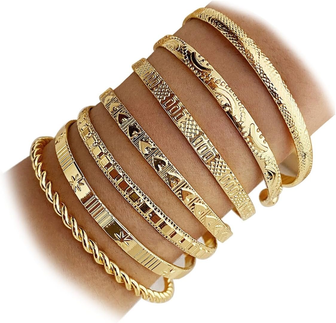 Gold Bangle Bracelets for Women, 14k Gold Plated Multi Layer Cuff Bangles Set, Stackable Boho Non Tarnish Elegance Smooth Bangle Jewelry Gifts for Her Gold Bangle Bracelets for Women, 14k Gold Plated Multi Layer Cuff Bangles Set, Stackable Boho Non Tarnish Elegance Smooth Bangle Jewelry Gifts for Her