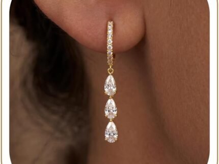 Gold Dangle Drop Earrings for Women, Elegant Wedding Bridal Prom Jewelry, Trendy Hypoallergenic Small Diamond Crystal Huggie Hoop, Dainty Simple Cute Jewelry Gifts