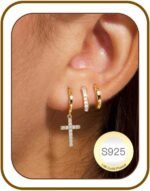 Gold Dangle Earrings for Women Hypoallergenic 14K Gold Plated Small Huggie Earrings Cartilage Earring Stack Dainty Cross Hoops