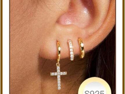 Gold Dangle Earrings for Women Hypoallergenic 14K Gold Plated Small Huggie Earrings Cartilage Earring Stack Dainty Cross Hoops
