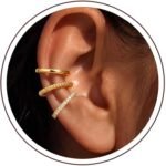 Gold Ear Cuff for Women, 14K Gold Plated CZ Cartilage Cuff