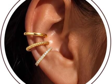 Gold Ear Cuff for Women, 14K Gold Plated CZ Cartilage Cuff