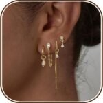 Gold Earring Stacks for Women,Dainty Chain Dangle Threader Earrings Set