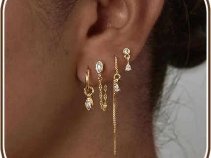 Gold Earring Stacks for Women,Dainty Chain Dangle Threader Earrings Set