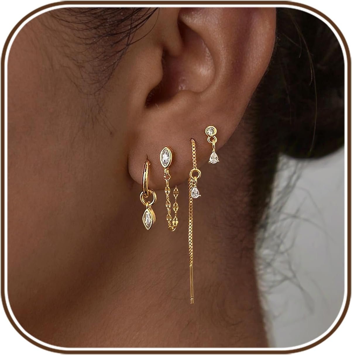 Gold Earring Stacks for Women,Dainty Chain Dangle Threader Earrings Set Gold Earring Stacks for Women,Dainty Chain Dangle Threader Earrings Set