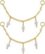 Gold Earrings Connector Chains with Cubic Zirconia Charm for Women, Convertible Dangle Chain for Double Piercings 45mm