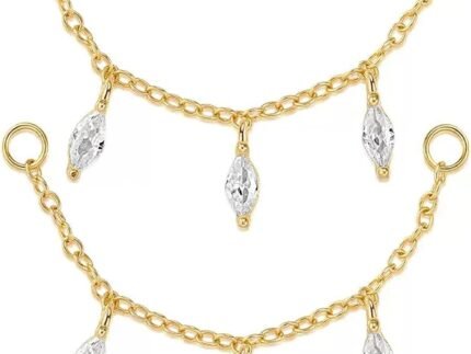 Gold Earrings Connector Chains with Cubic Zirconia Charm for Women, Convertible Dangle Chain for Double Piercings 45mm