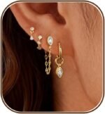 Gold Earrings for Women, Dainty Earring Stacks 14K Gold Plated Chain Earrings Cute Hypoallergenic Huggie Earrings for Women Trendy Unique Drop Hoop Earrings Stack Fashion Gold Jewelry Set