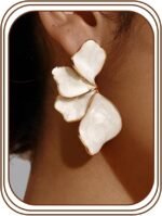 Gold Flower Statement Earrings For Women 14K Gold Plated Dangle Earrings Hypoallergenic Unique Big Floral Chunky Stud Drop Earring Jewelry for Women Trendy