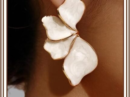 Gold Flower Statement Earrings For Women 14K Gold Plated Dangle Earrings Hypoallergenic Unique Big Floral Chunky Stud Drop Earring Jewelry for Women Trendy