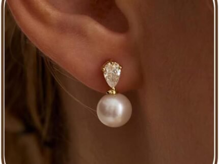 Gold Pearl Earrings for Women, Dainty Wedding Bride Earrings 14K Gold Plated Pearl Drop Earrings for Women Trendy Formal Pearls Earring Cute Hoco Prom Pearls Jewelry