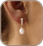 Gold Silver Dangle Earrings for Women, Pearl Cubic Zirconia Drop Earrings