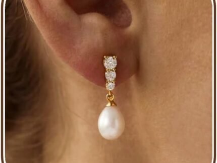 Gold Silver Dangle Earrings for Women, Pearl Cubic Zirconia Drop Earrings
