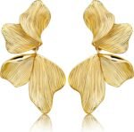 Gold Statement Earrings For Women 18K Gold Plated Sectored Flower Leaf Shell Angel Wing Earring Large Stud Earrings Hypoallergenic Stud