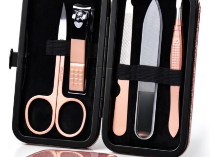 HANTEKAS Manicure Set Nail Clippers Kit 5 Pieces in 1 Stainless Steel Professional Grooming Nail Care Tools Including Nano Glass Nail Shiner Buffer File Gift for Men Husband Boyfriend Parents Women