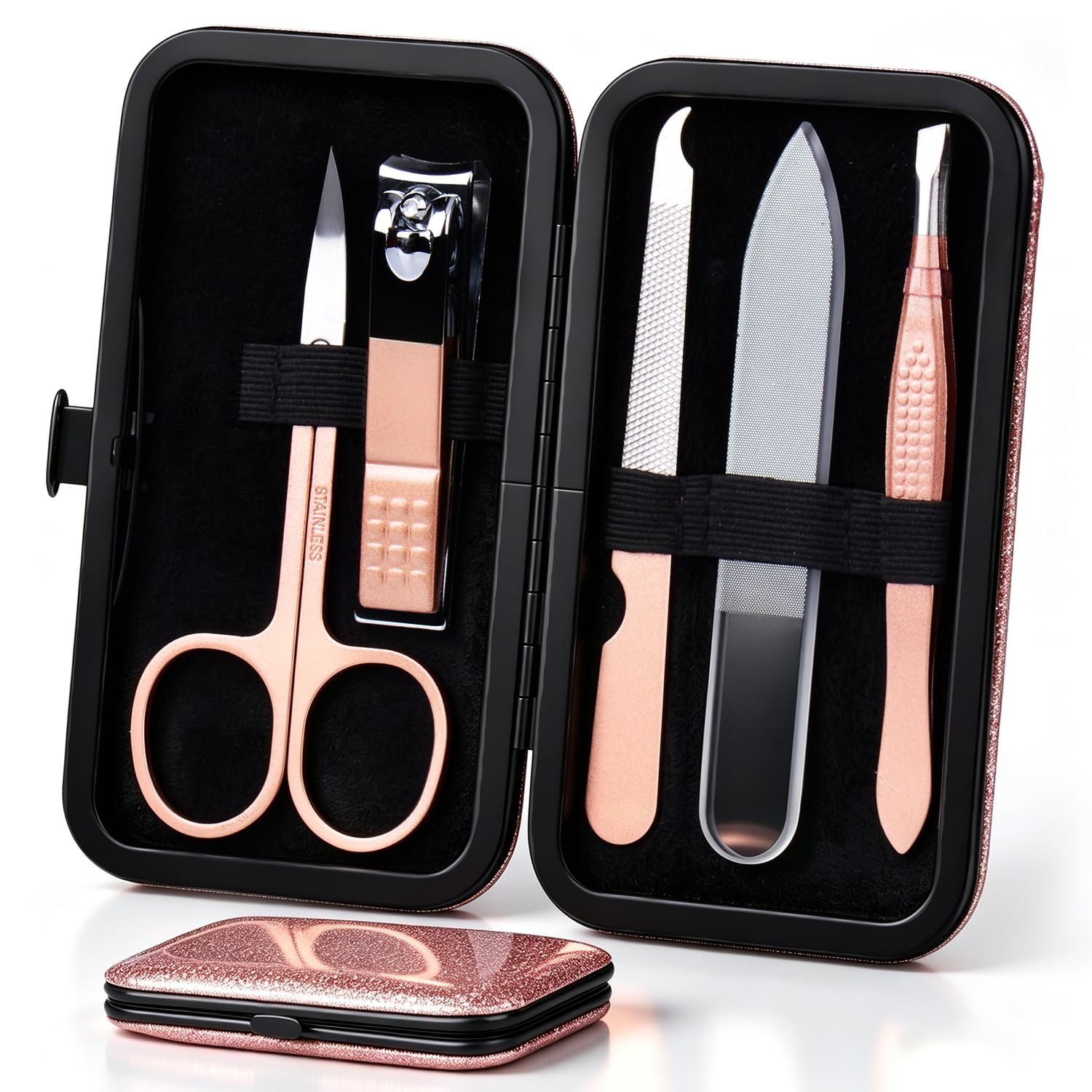 HANTEKAS Manicure Set Nail Clippers Kit 5 Pieces in 1 HANTEKAS Manicure Set Nail Clippers Kit 5 Pieces in 1 Stainless Steel Professional Grooming Nail Care Tools Including Nano Glass Nail Shiner Buffer File Gift for Men Husband Boyfriend Parents Women