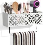 Hair Dryer Holder Wall Mounted with Stainless Steel Cups and Towel Bar