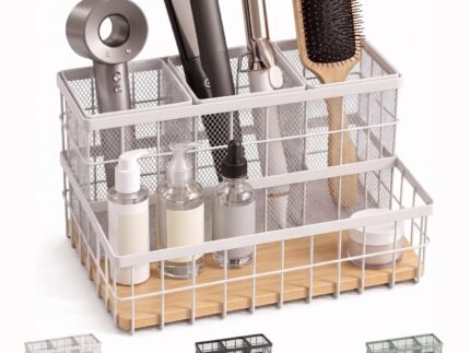 Hair Tool Organizer Countertop, Breathable Metal & Bamboo, Heat-Resistant