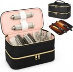 Hair Tools Travel Bag with Heat Resistant Mat for Shark Flex Style, Waterproof PU Leather Double Layer Hair Travel Case for Flat Irons, Straighteners, Curling Iron, Haircare Accessories Black