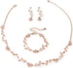 Hapibuy Crystal Necklace Earrings Bracelet Bridal Wedding Jewelry Set Rhinestone Choker Necklace For Brides Bridesmaid