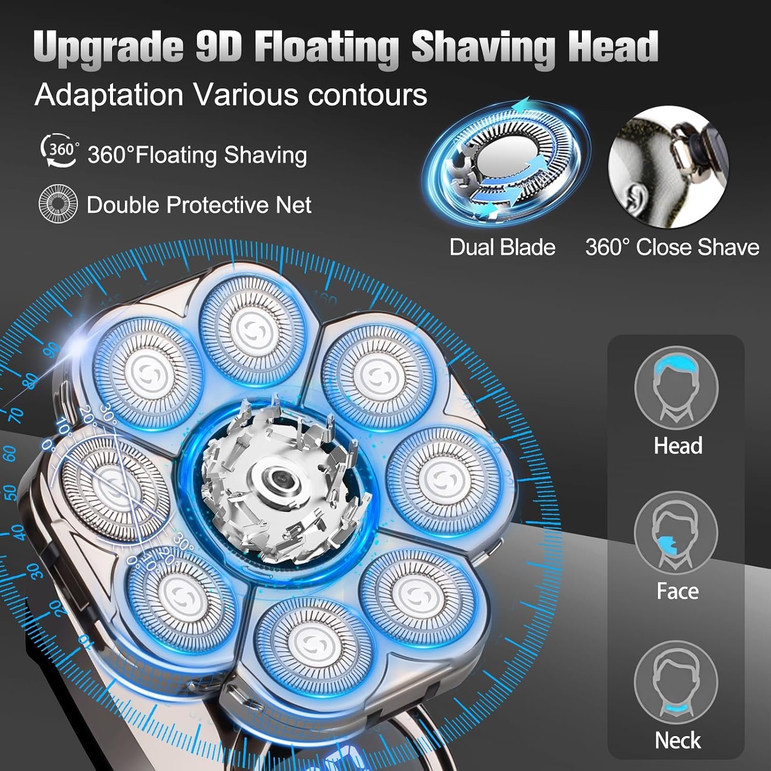 Head Shaver for Bald Men 9D Floating Mens Electric Shavers Waterproof WetDry Grooming Kit Razors for Men Cordless Rechargeable Razor Portable Travel Shaver for Skull Gift for Men