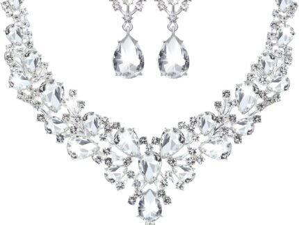 Hicarer Bridal Teardrop Cluster Crystal Jewelry Set Women