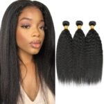 Human Hair Bundles Kinky Straight Bundles 28 28 28 Inch Unprocessed Brazilian Virgin Hair Weave 3 Bundle Yaki Straight Human Hair Extensions #1B Natural Color 50 Grams Per Bundle