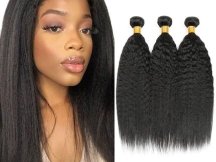 Human Hair Bundles Kinky Straight Bundles 28 28 28 Inch Unprocessed Brazilian Virgin Hair Weave 3 Bundle Yaki Straight Human Hair Extensions #1B Natural Color 50 Grams Per Bundle