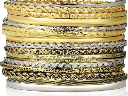Huquary 16 Pcs Bangle Bracelets for Women Indian Bracelet Stack Set Mixed Metal Multi Layer Bangle Jewelry Wedding Gift