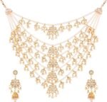 I Jewels 5 Layered Multi Strand Floral Kundan & Pearl Beaded Necklace For Women (M4080)