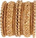 I Jewels Gold Plated Indian Bollywood Wedding Handcrafted Embellishments Bangles Chuda Bangle Set for Bridal/Women