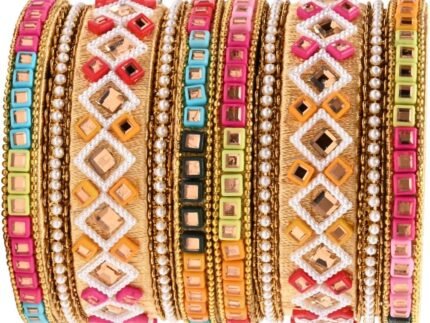 I Jewels Gold Plated Indian Bollywood Wedding Handcrafted Vibrant Multicolor Embellished Bangles Chuda Bangle Set for Bridal/Women