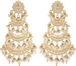 I Jewels Gold Plated Indian Stunning Antique Finish Chandbali Kundan & Pearl Earrings for Women (E2859-1)