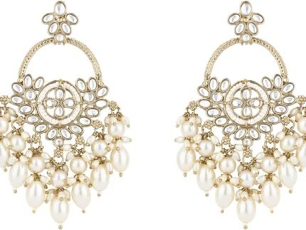 I Jewels Gold Plated Indian Wedding Bollywood Handcrafted Kundan Pearl Chandbali Dangle Earrings for Women (E3222W)