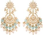 I Jewels Gold Plated Indian Wedding Bollywood Kundan & Pearl Chandbali Earrings for Women