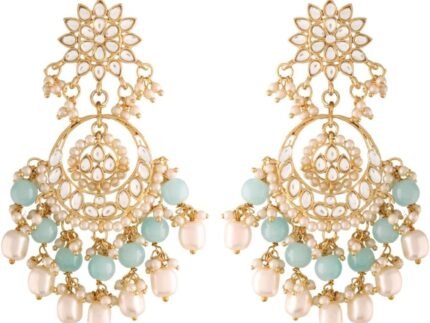 I Jewels Gold Plated Indian Wedding Bollywood Kundan & Pearl Chandbali Earrings for Women