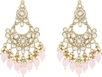 I Jewels Gold Plated Indian Wedding Bollywood Kundan Pearl Chandbali Earrings For Women (E3156)