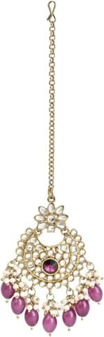 I Jewels Gold Plated Indian Wedding Bollywood Kundan Pearl Maang Tikka for Women (T3153Wi)