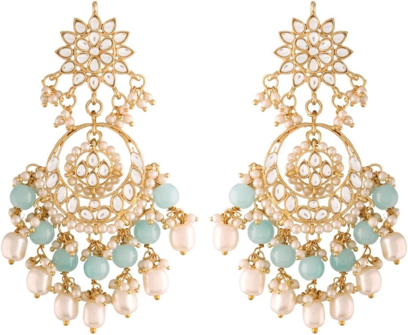 I Jewels Gold Plated Indian Wedding Bollywood Kundan & Pearl Chandbali Earrings for Women I Jewels Gold Plated Indian Wedding Bollywood Kundan & Pearl Chandbali Earrings for Women