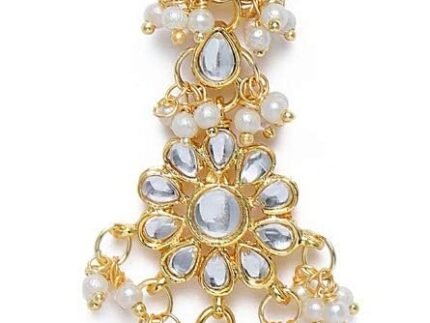 I Jewels Gold Plated Indian Wedding Bollywood Pearls Kundan Studded Maang Tikka for Women (T2872)