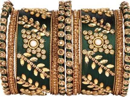 I Jewels Gold Plated Indian Wedding Bollywood Silk Thread Elegant Bangles Chuda Bangle Set for Bridal/Women