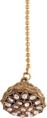 I Jewels Gold Plated Rajasthani/Rajputi Kundan Pearl Studded Borla Matha Patti Maang Tikka for Women